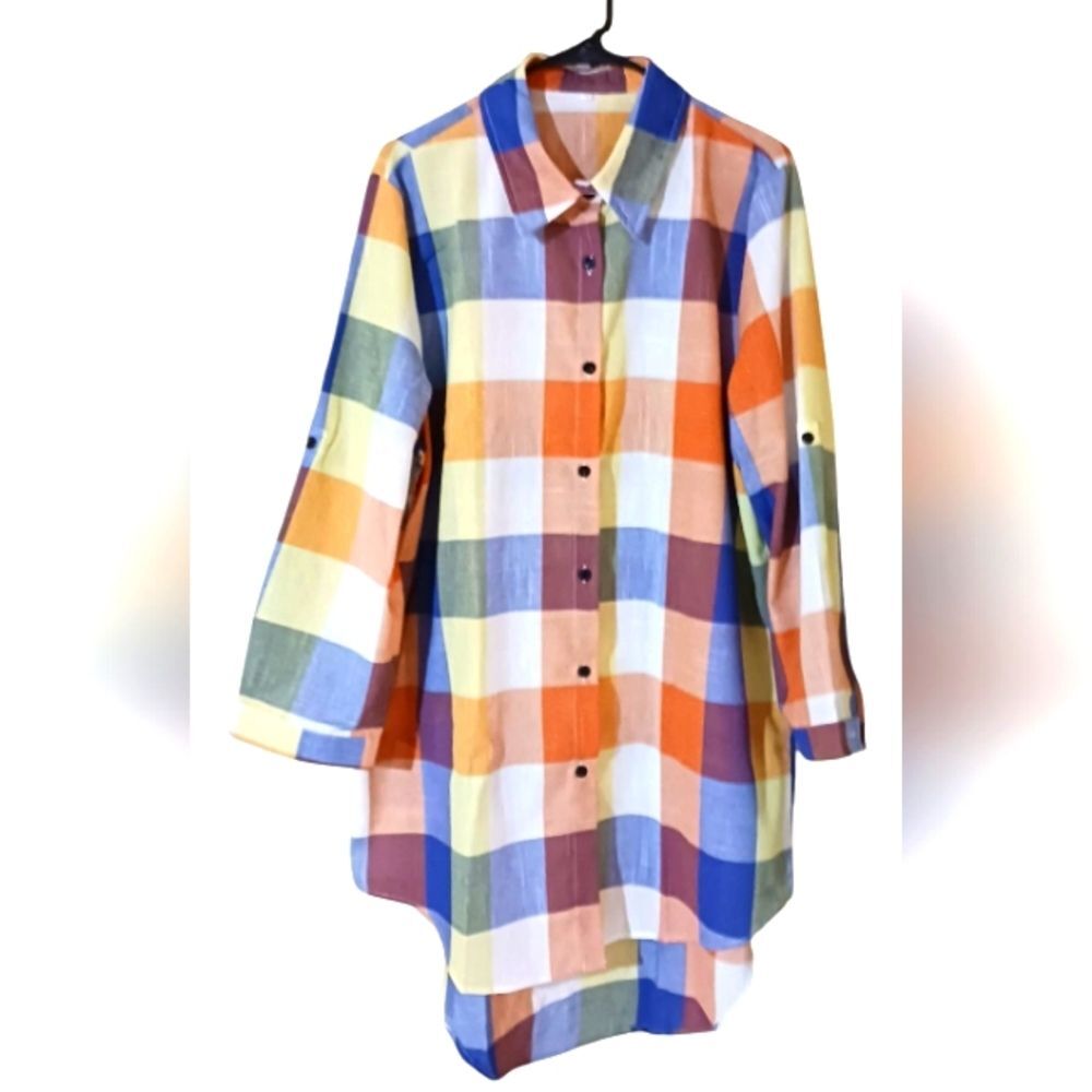 Women's Shirt Button Front High-Low Style Role-up Adjustable Sleeves XL NWOT - Picture 4 of 4